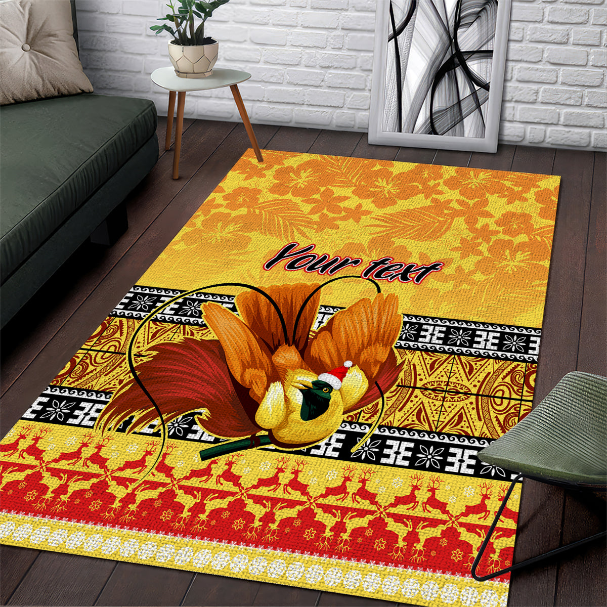 Personalised PNG Hamamas Krismas Area Rug Papua New Guinea Bird Of Paradise Merry Christmas Gold Style LT9 Gold - Polynesian Pride