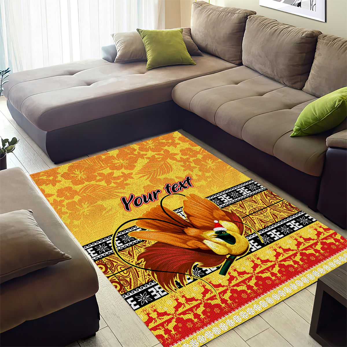Personalised PNG Hamamas Krismas Area Rug Papua New Guinea Bird Of Paradise Merry Christmas Gold Style LT9 - Polynesian Pride