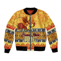 Personalised PNG Hamamas Krismas Bomber Jacket Papua New Guinea Bird Of Paradise Merry Christmas Gold Style LT9 Unisex Gold - Polynesian Pride