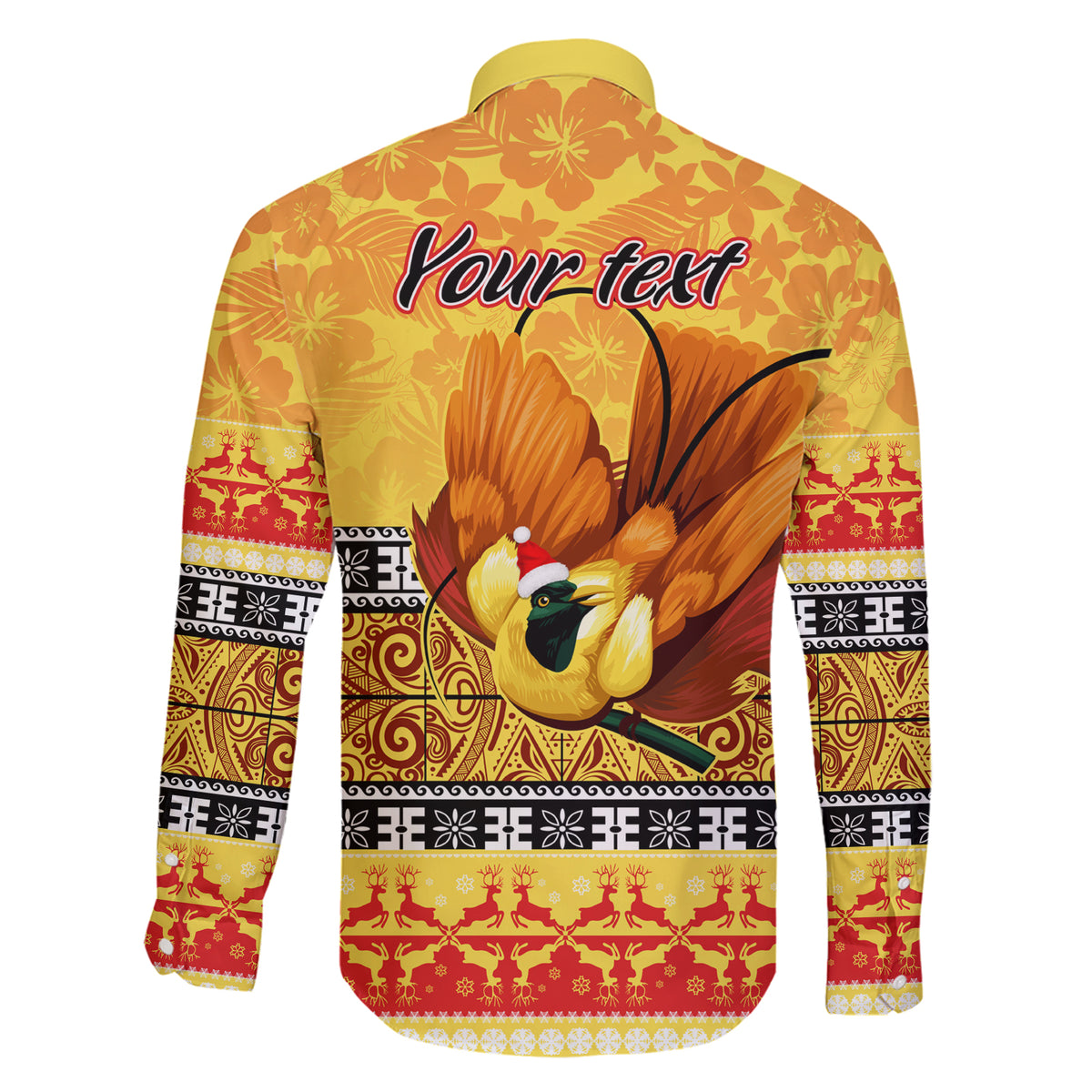 Personalised PNG Hamamas Krismas Family Matching Short Sleeve Bodycon Dress and Hawaiian Shirt Papua New Guinea Bird Of Paradise Merry Christmas Gold Style LT9 - Polynesian Pride