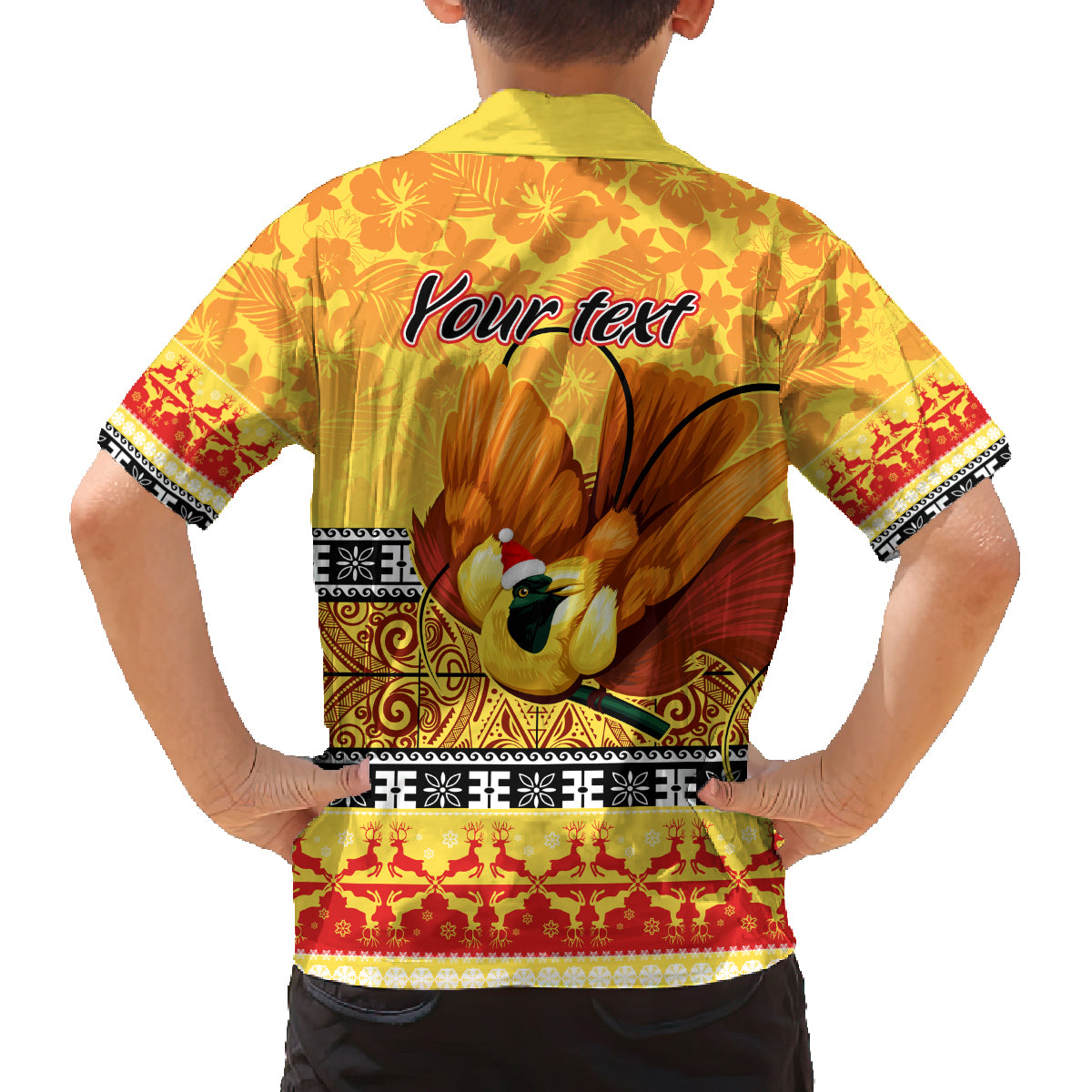 Personalised PNG Hamamas Krismas Family Matching Summer Maxi Dress and Hawaiian Shirt Papua New Guinea Bird Of Paradise Merry Christmas Gold Style LT9 - Polynesian Pride