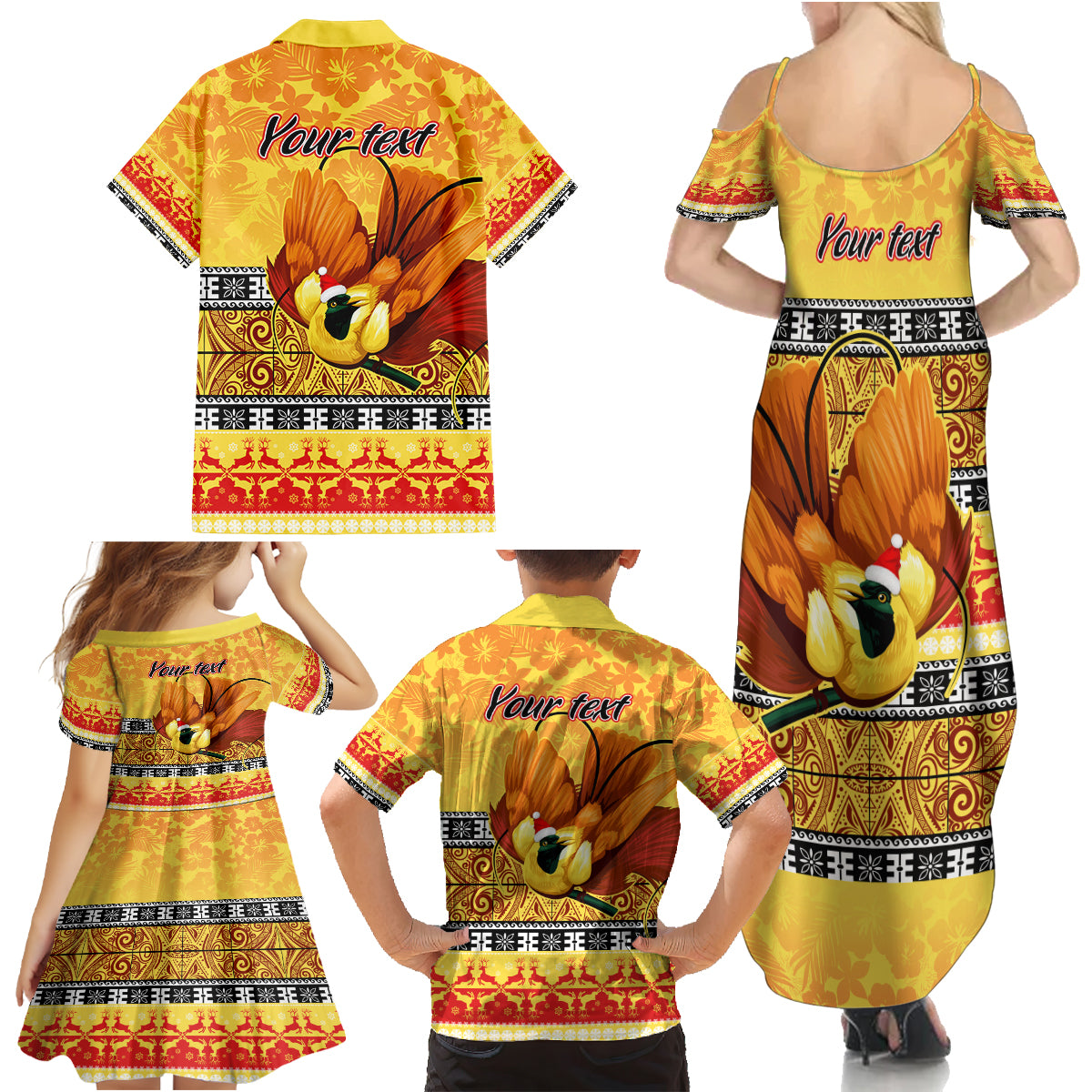 Personalised PNG Hamamas Krismas Family Matching Summer Maxi Dress and Hawaiian Shirt Papua New Guinea Bird Of Paradise Merry Christmas Gold Style LT9 - Polynesian Pride