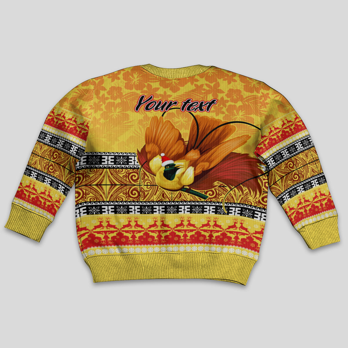 Personalised PNG Hamamas Krismas Kid Ugly Christmas Sweater Papua New Guinea Bird Of Paradise Merry Christmas Gold Style LT9 - Polynesian Pride