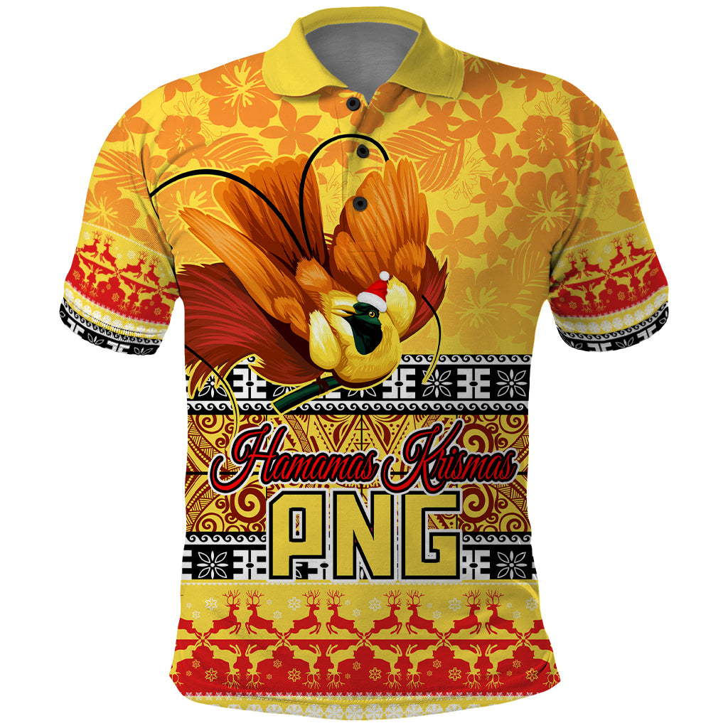 Personalised PNG Hamamas Krismas Polo Shirt Papua New Guinea Bird Of Paradise Merry Christmas Gold Style LT9 Gold - Polynesian Pride