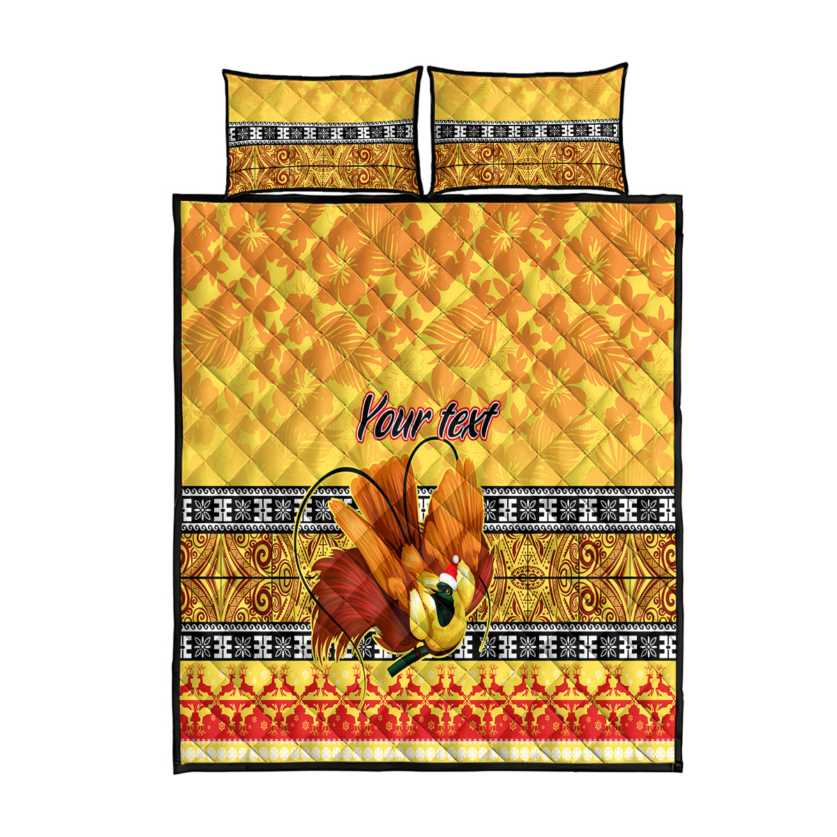 Personalised PNG Hamamas Krismas Quilt Bed Set Papua New Guinea Bird Of Paradise Merry Christmas Gold Style LT9 Gold - Polynesian Pride