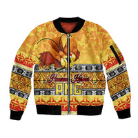 Personalised PNG Hamamas Krismas Sleeve Zip Bomber Jacket Papua New Guinea Bird Of Paradise Merry Christmas Gold Style LT9 Unisex Gold - Polynesian Pride