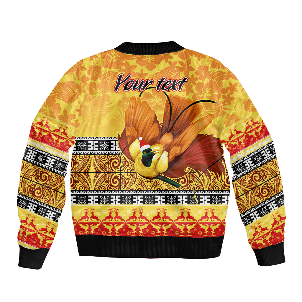 Personalised PNG Hamamas Krismas Sleeve Zip Bomber Jacket Papua New Guinea Bird Of Paradise Merry Christmas Gold Style LT9 - Polynesian Pride