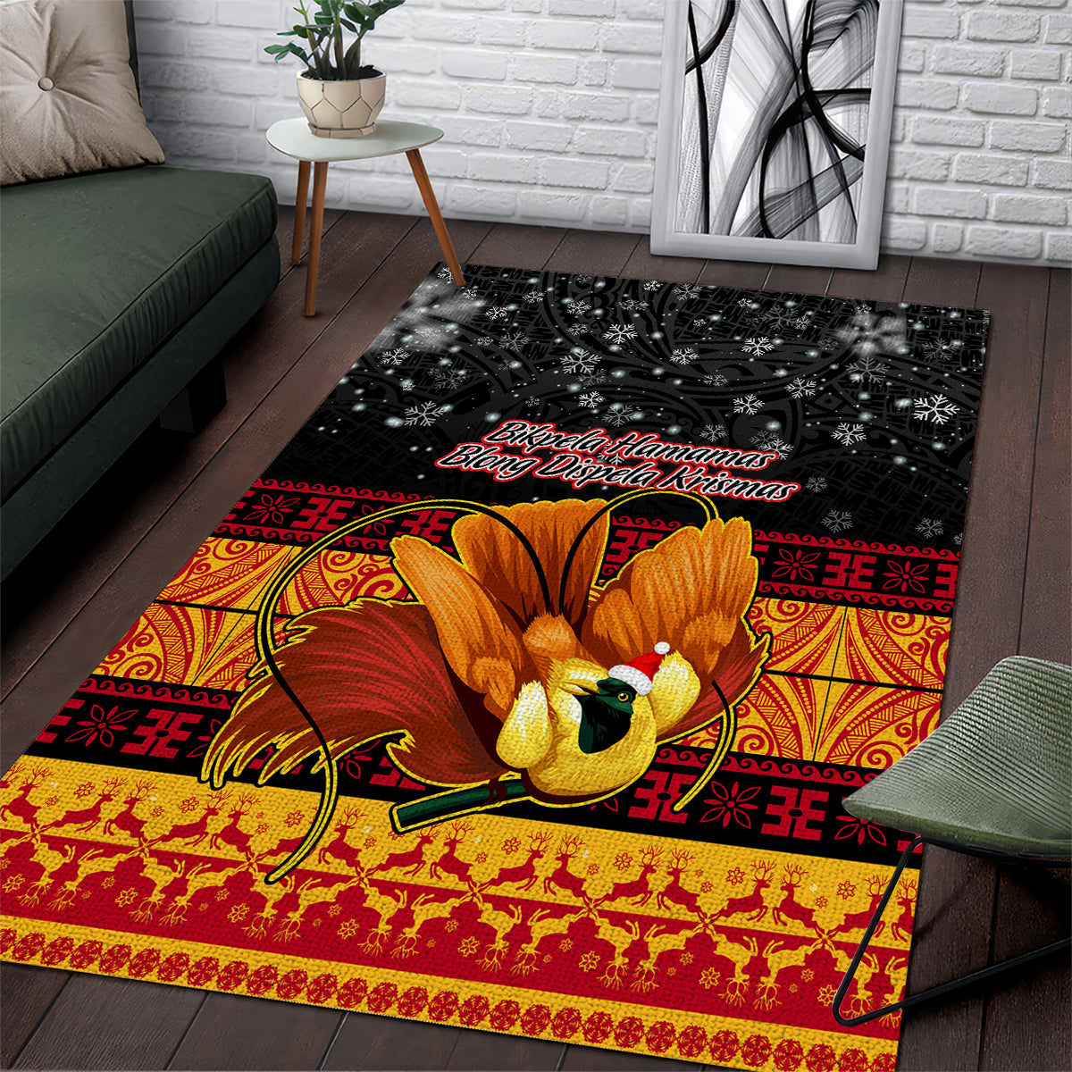 PNG Hamamas Krismas Area Rug Papua New Guinea Bird Of Paradise Merry Christmas Black Style LT9 Black - Polynesian Pride