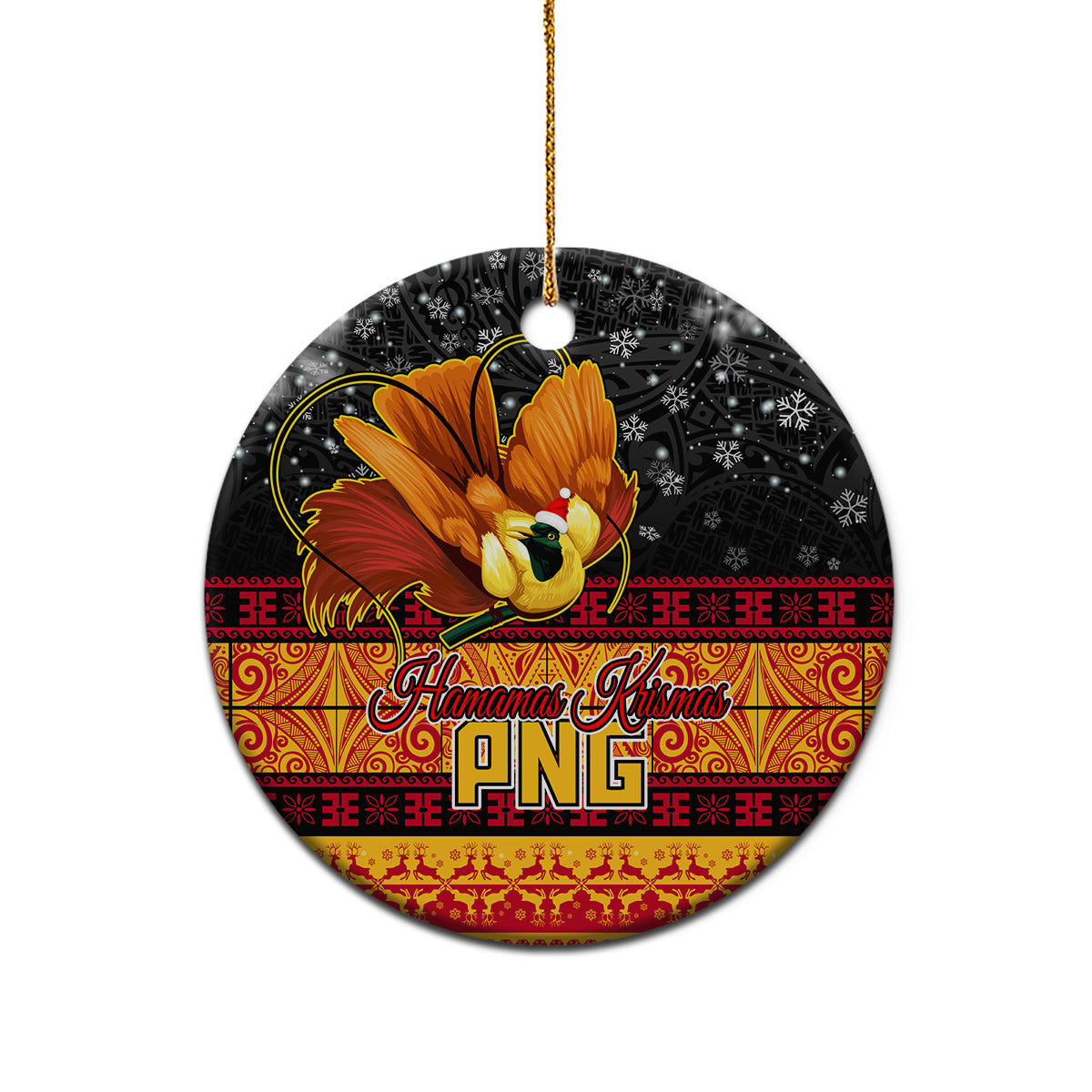 PNG Hamamas Krismas Ceramic Ornament Papua New Guinea Bird Of Paradise Merry Christmas Black Style LT9 - Polynesian Pride