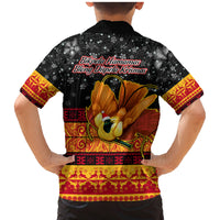 PNG Hamamas Krismas Family Matching Mermaid Dress and Hawaiian Shirt Papua New Guinea Bird Of Paradise Merry Christmas Black Style LT9 - Polynesian Pride