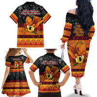 PNG Hamamas Krismas Family Matching Off Shoulder Long Sleeve Dress and Hawaiian Shirt Papua New Guinea Bird Of Paradise Merry Christmas Black Style LT9 - Polynesian Pride