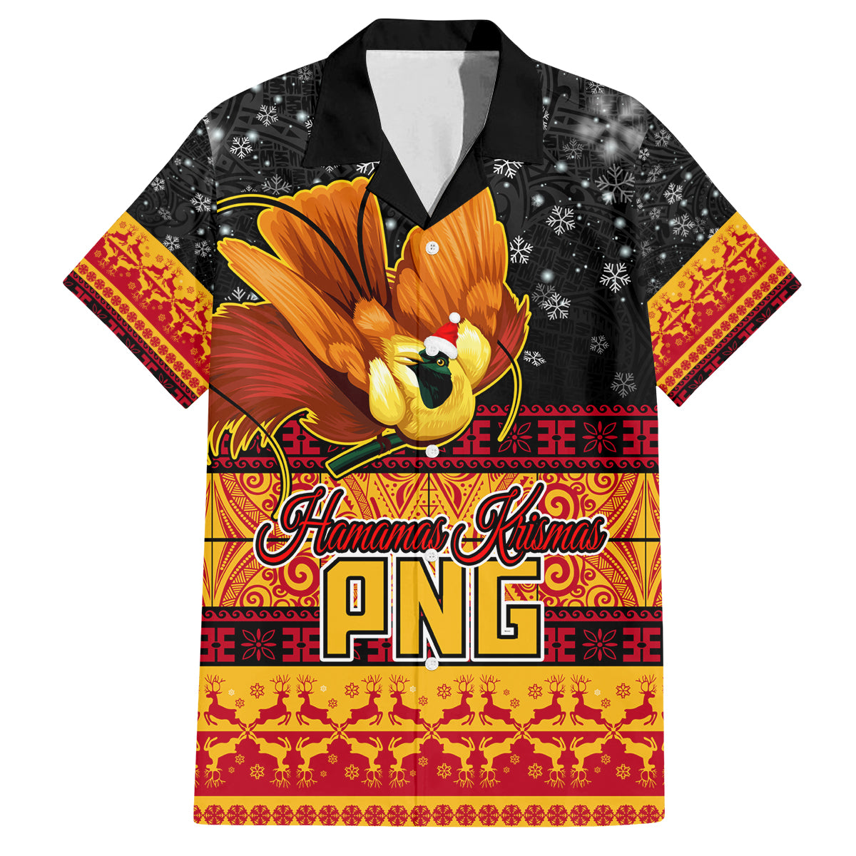 PNG Hamamas Krismas Family Matching Summer Maxi Dress and Hawaiian Shirt Papua New Guinea Bird Of Paradise Merry Christmas Black Style LT9 Dad's Shirt - Short Sleeve Black - Polynesian Pride