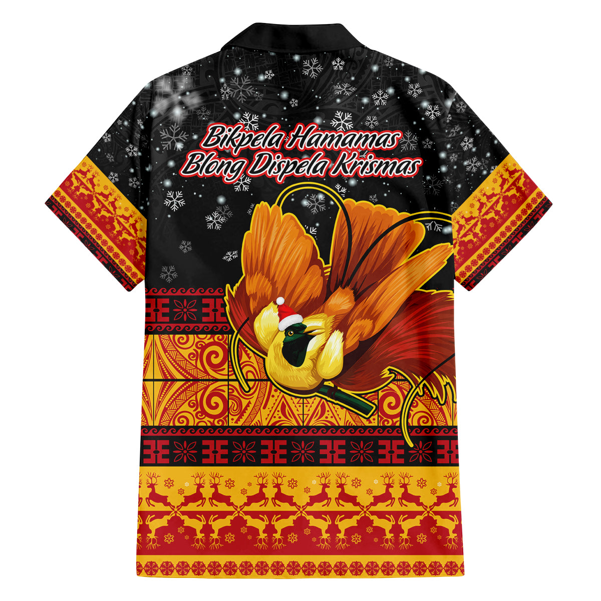 PNG Hamamas Krismas Family Matching Summer Maxi Dress and Hawaiian Shirt Papua New Guinea Bird Of Paradise Merry Christmas Black Style LT9 - Polynesian Pride