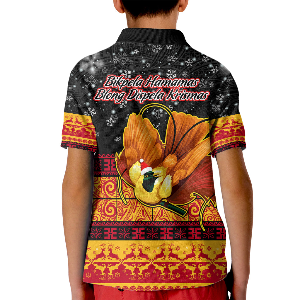 PNG Hamamas Krismas Kid Polo Shirt Papua New Guinea Bird Of Paradise Merry Christmas Black Style LT9 - Polynesian Pride