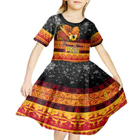PNG Hamamas Krismas Kid Short Sleeve Dress Papua New Guinea Bird Of Paradise Merry Christmas Black Style LT9 - Polynesian Pride