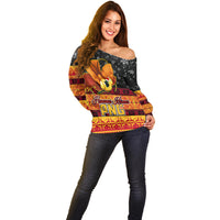 PNG Hamamas Krismas Off Shoulder Sweater Papua New Guinea Bird Of Paradise Merry Christmas Black Style LT9 - Polynesian Pride
