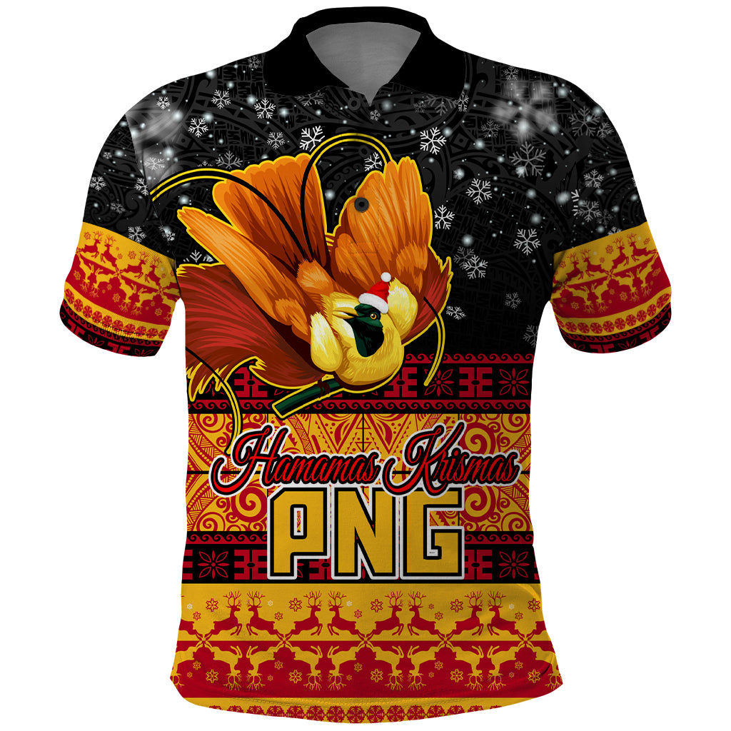 PNG Hamamas Krismas Polo Shirt Papua New Guinea Bird Of Paradise Merry Christmas Black Style LT9 Black - Polynesian Pride