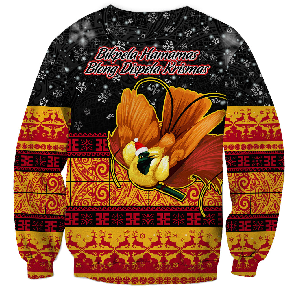 PNG Hamamas Krismas Sweatshirt Papua New Guinea Bird Of Paradise Merry Christmas Black Style LT9 - Polynesian Pride