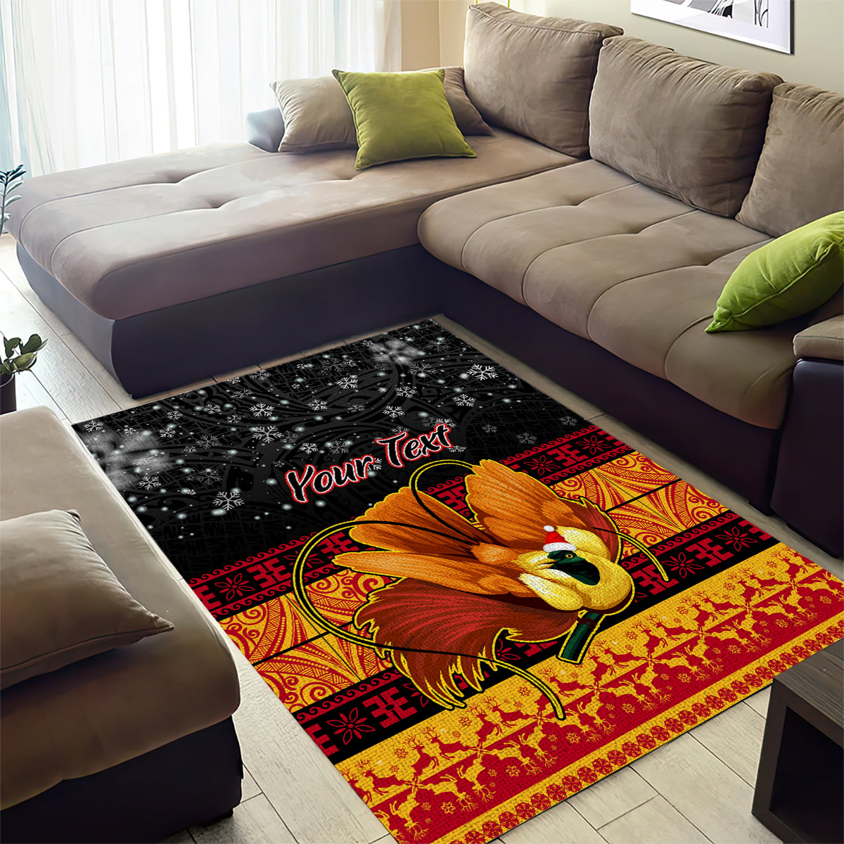 Personalised PNG Hamamas Krismas Area Rug Papua New Guinea Bird Of Paradise Merry Christmas Black Style LT9 - Polynesian Pride
