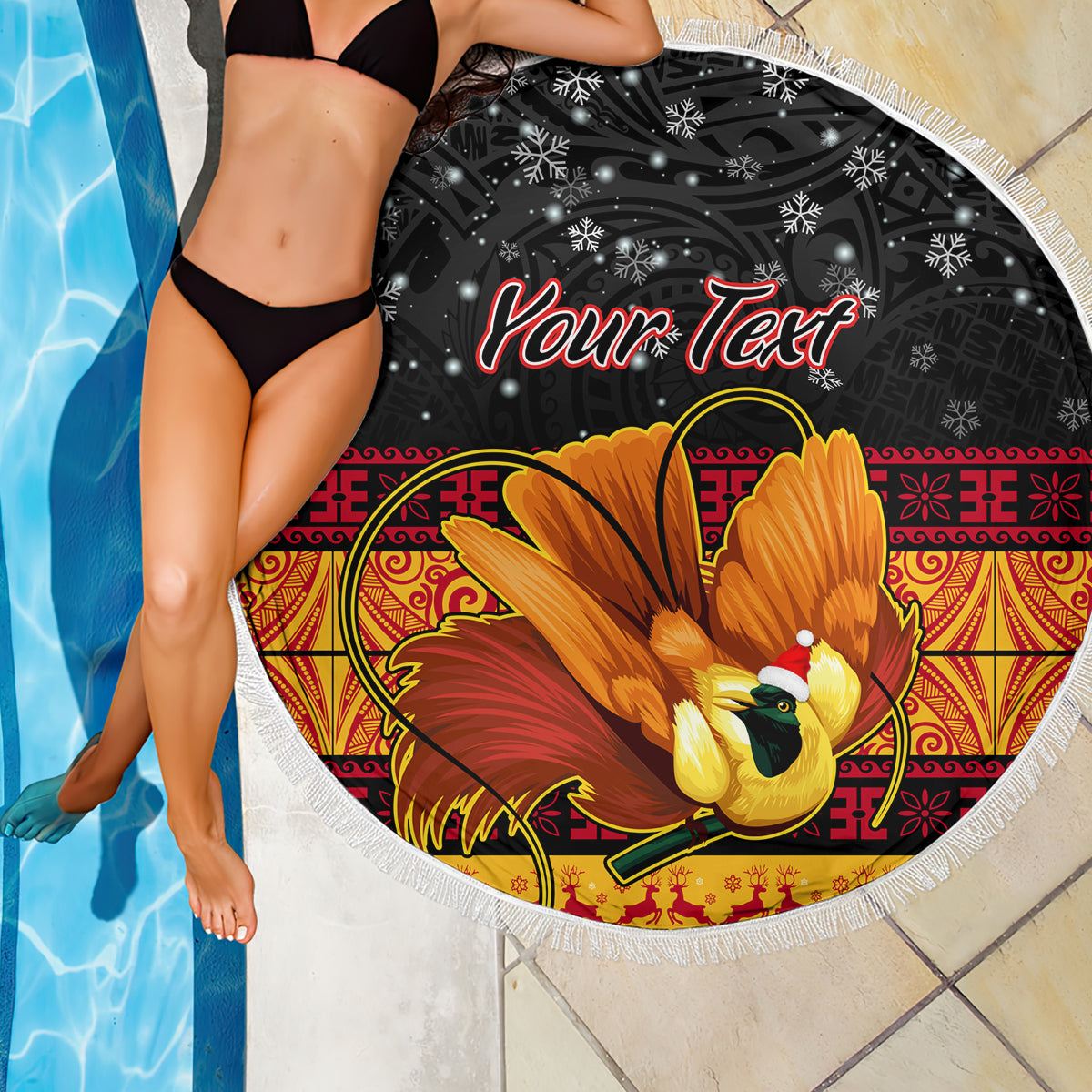 Personalised PNG Hamamas Krismas Beach Blanket Papua New Guinea Bird Of Paradise Merry Christmas Black Style LT9 - Polynesian Pride