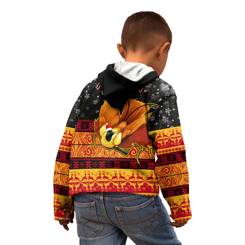 Personalised PNG Hamamas Krismas Kid Hoodie Papua New Guinea Bird Of Paradise Merry Christmas Black Style LT9 - Polynesian Pride