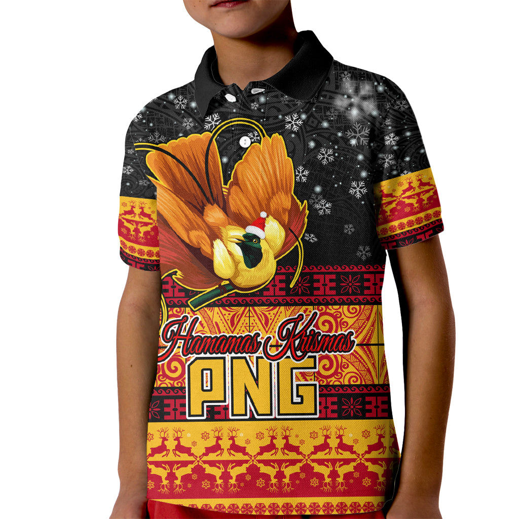 Personalised PNG Hamamas Krismas Kid Polo Shirt Papua New Guinea Bird Of Paradise Merry Christmas Black Style LT9 Kid Black - Polynesian Pride