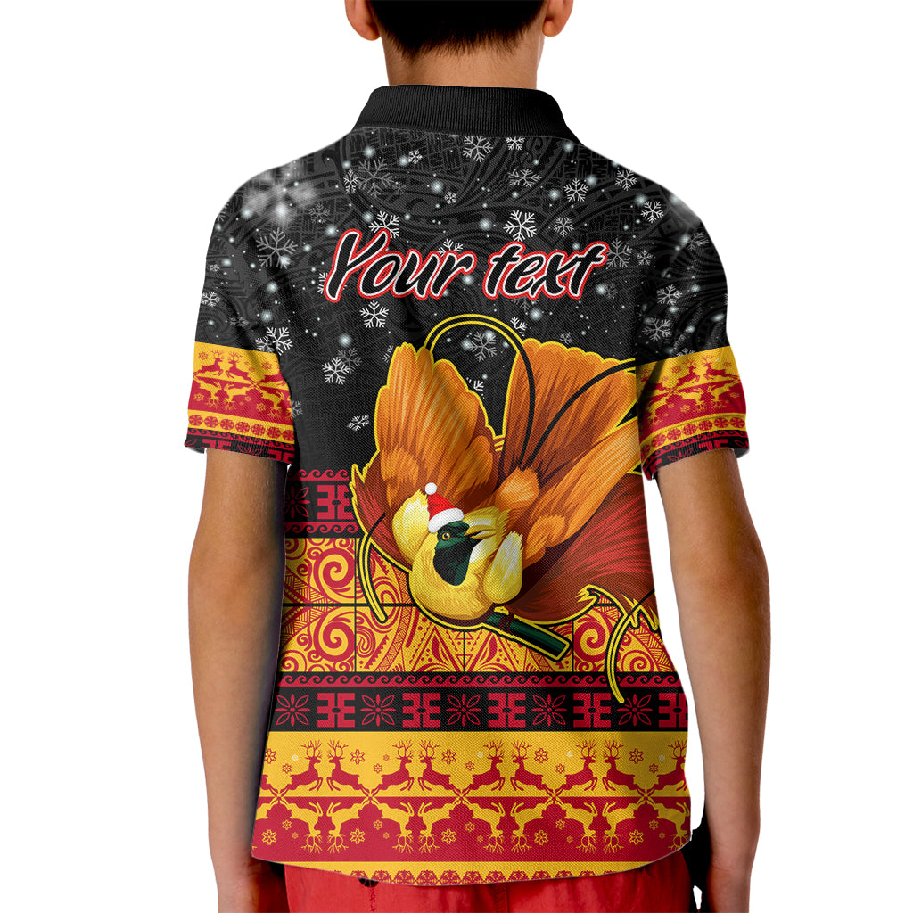 Personalised PNG Hamamas Krismas Kid Polo Shirt Papua New Guinea Bird Of Paradise Merry Christmas Black Style LT9 - Polynesian Pride