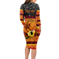 Personalised PNG Hamamas Krismas Long Sleeve Bodycon Dress Papua New Guinea Bird Of Paradise Merry Christmas Black Style LT9 - Polynesian Pride