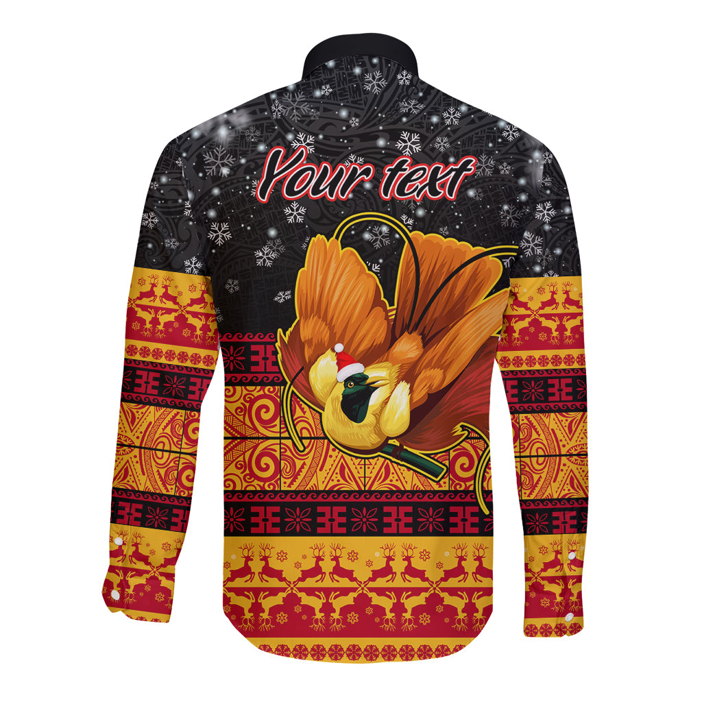 Personalised PNG Hamamas Krismas Long Sleeve Button Shirt Papua New Guinea Bird Of Paradise Merry Christmas Black Style LT9 - Polynesian Pride