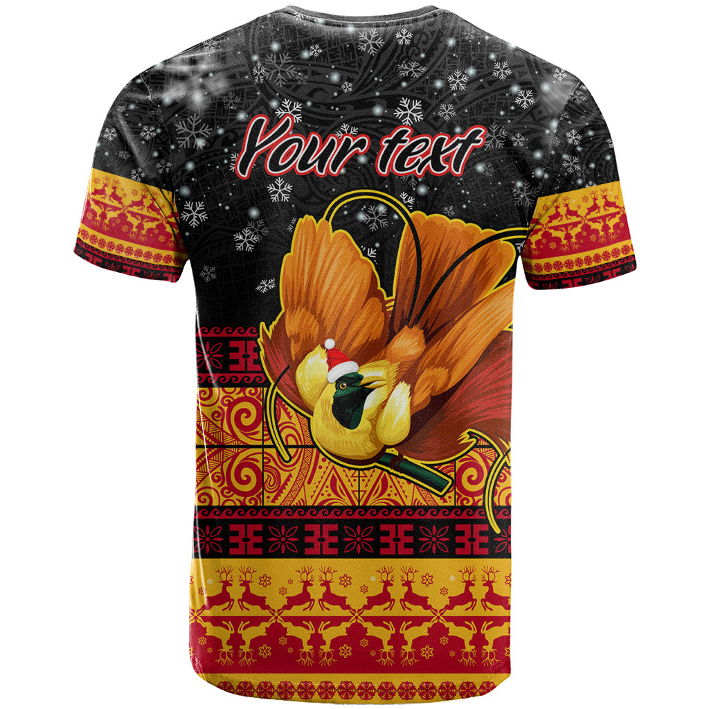Personalised PNG Hamamas Krismas T Shirt Papua New Guinea Bird Of Paradise Merry Christmas Black Style LT9 - Polynesian Pride