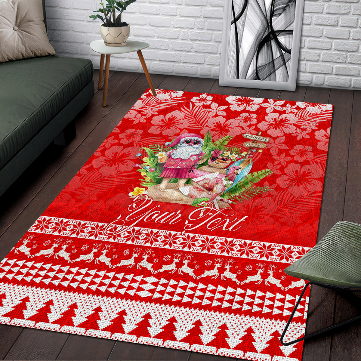Personalised Hawaii Mele Kalikimaka Area Rug Santa Beach Merry Christmas LT9 Red - Polynesian Pride