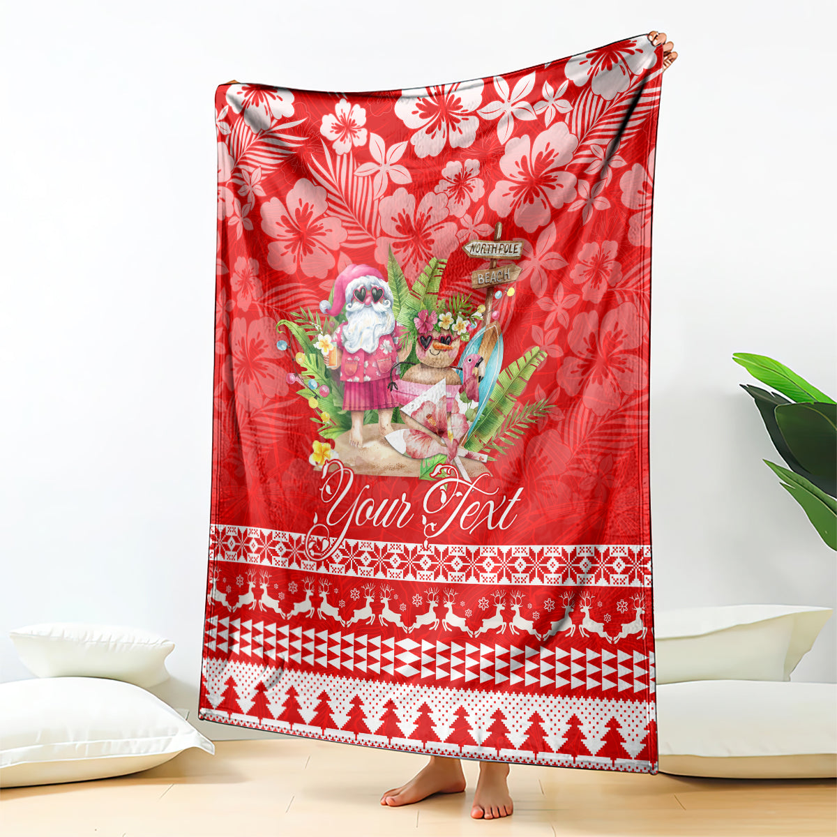 Personalised Hawaii Mele Kalikimaka Blanket Santa Beach Merry Christmas LT9 Red - Polynesian Pride