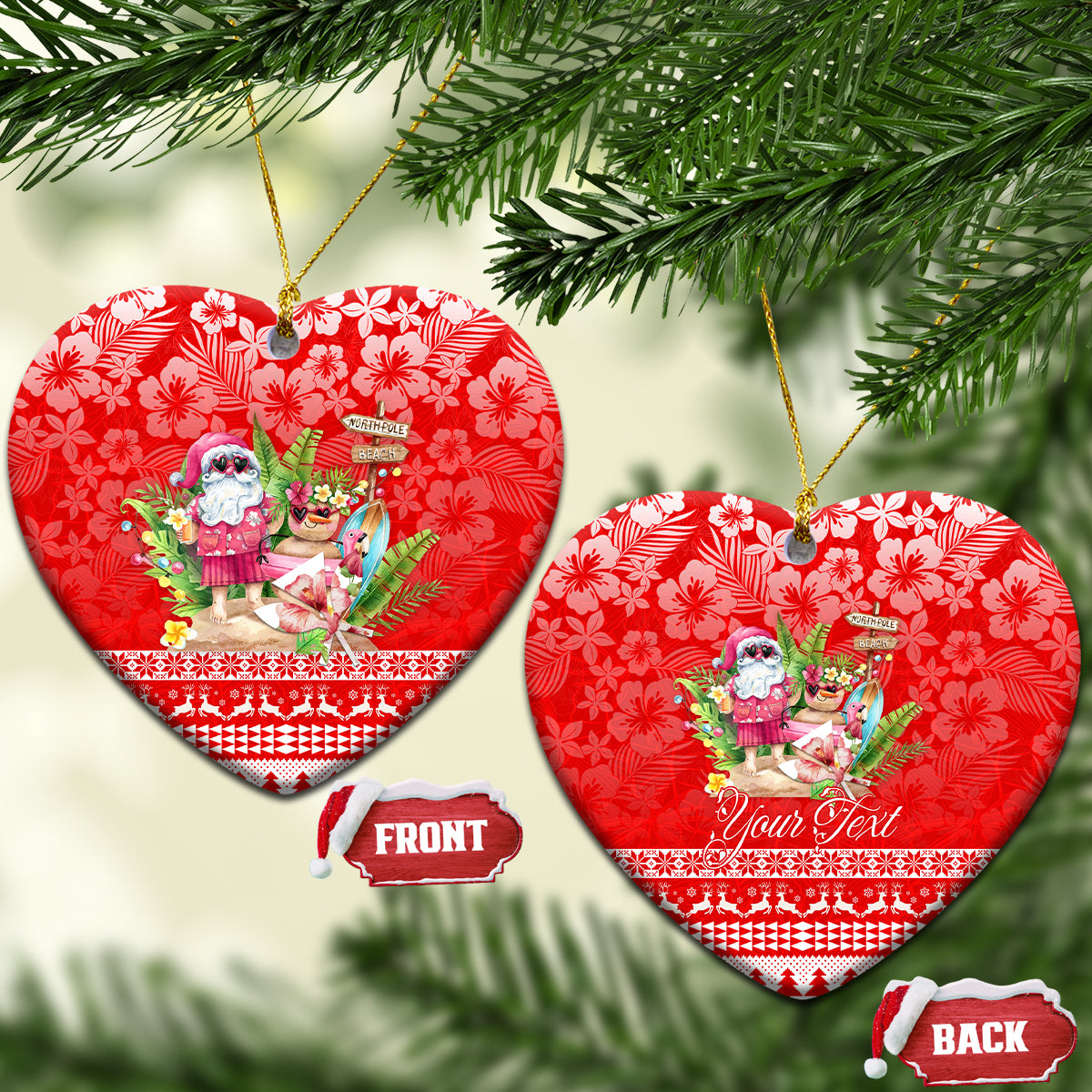 Personalised Hawaii Mele Kalikimaka Ceramic Ornament Santa Beach Merry Christmas LT9 Heart Red - Polynesian Pride
