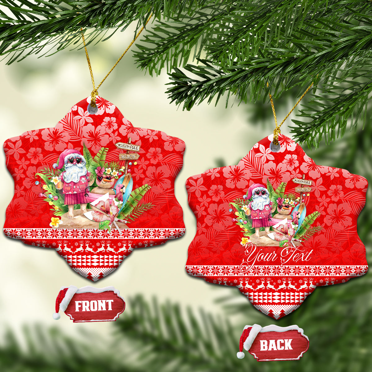 Personalised Hawaii Mele Kalikimaka Ceramic Ornament Santa Beach Merry Christmas LT9 Snow Flake Red - Polynesian Pride