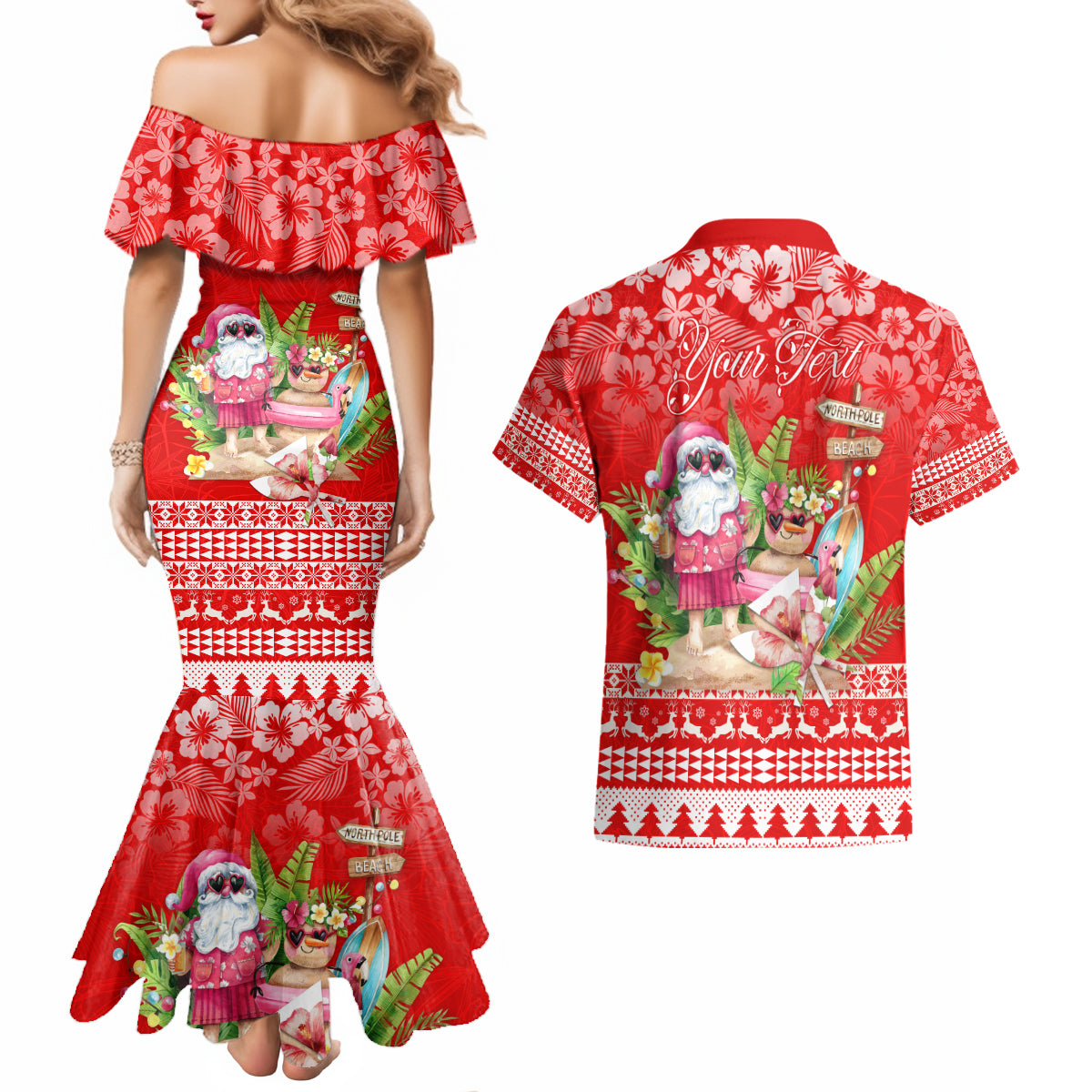 Personalised Hawaii Mele Kalikimaka Couples Matching Mermaid Dress and Hawaiian Shirt Santa Beach Merry Christmas LT9 - Polynesian Pride