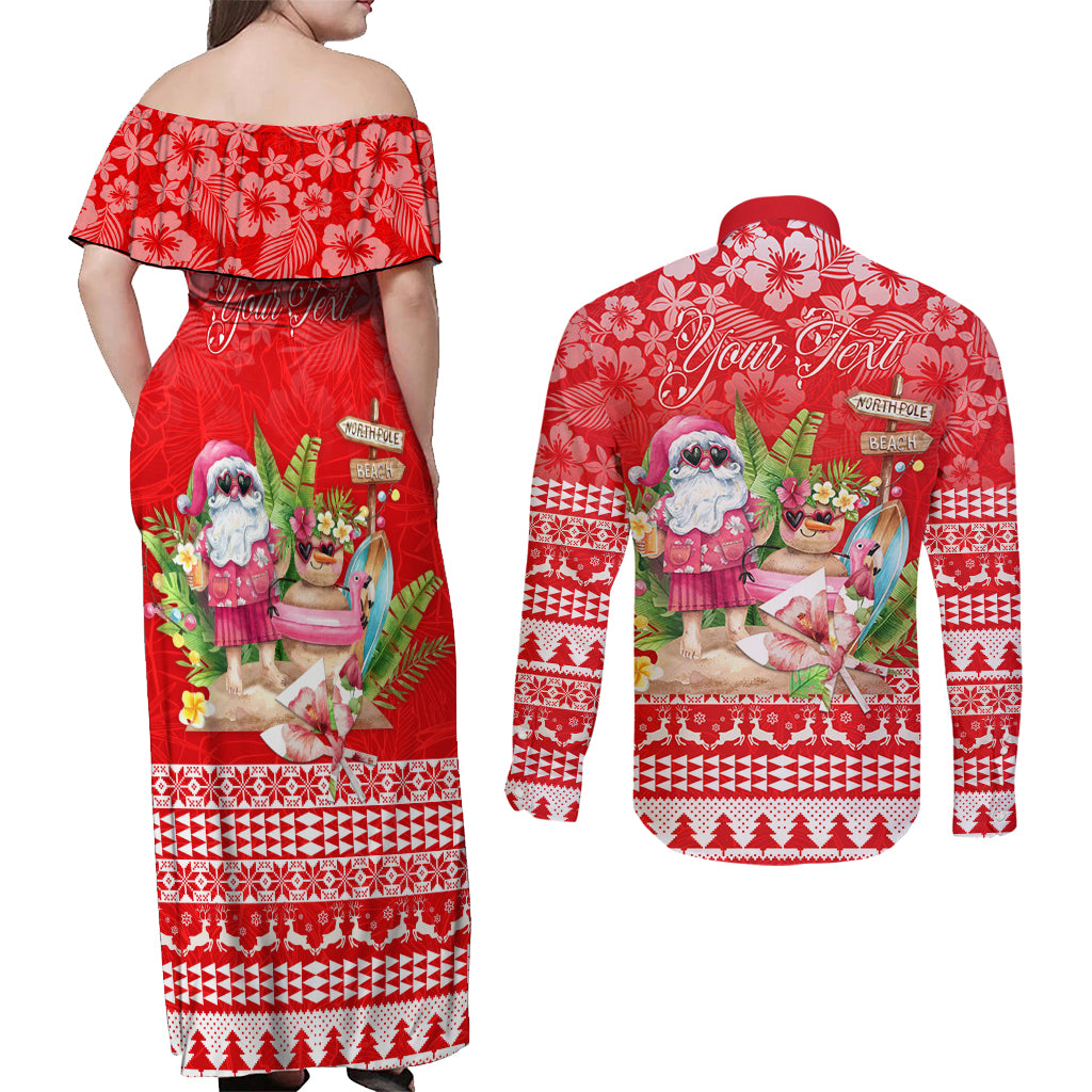 Personalised Hawaii Mele Kalikimaka Couples Matching Off Shoulder Maxi Dress and Long Sleeve Button Shirt Santa Beach Merry Christmas LT9 - Polynesian Pride