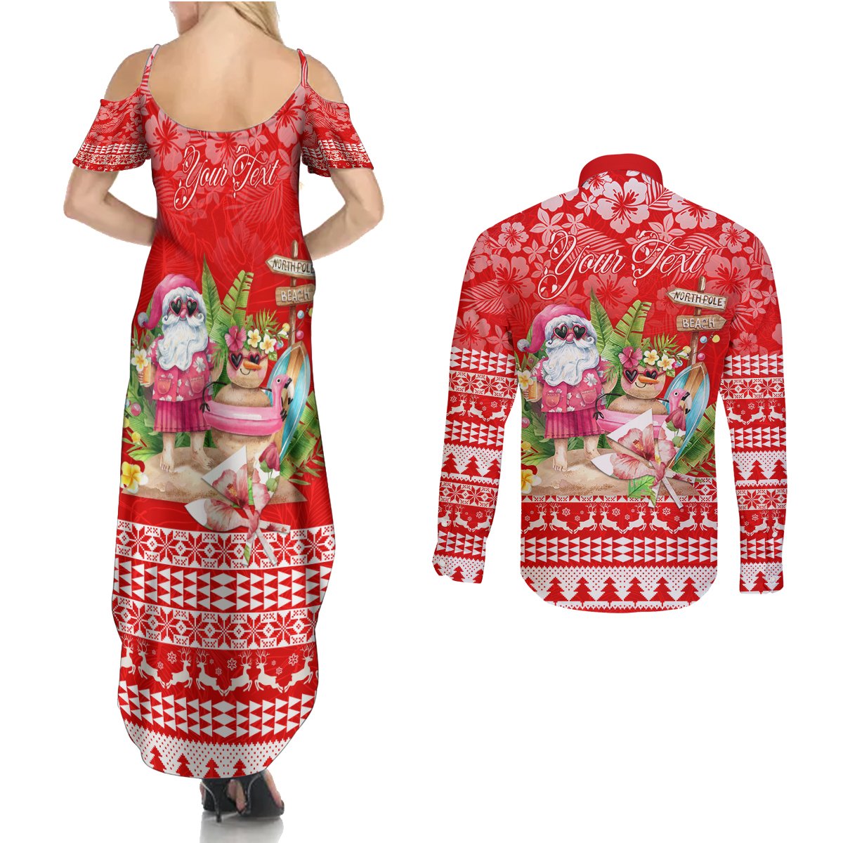 Personalised Hawaii Mele Kalikimaka Couples Matching Summer Maxi Dress and Long Sleeve Button Shirt Santa Beach Merry Christmas LT9 - Polynesian Pride