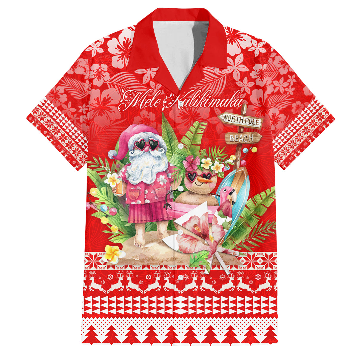 Personalised Hawaii Mele Kalikimaka Family Matching Off Shoulder Maxi Dress and Hawaiian Shirt Santa Beach Merry Christmas LT9 Dad's Shirt - Short Sleeve Red - Polynesian Pride