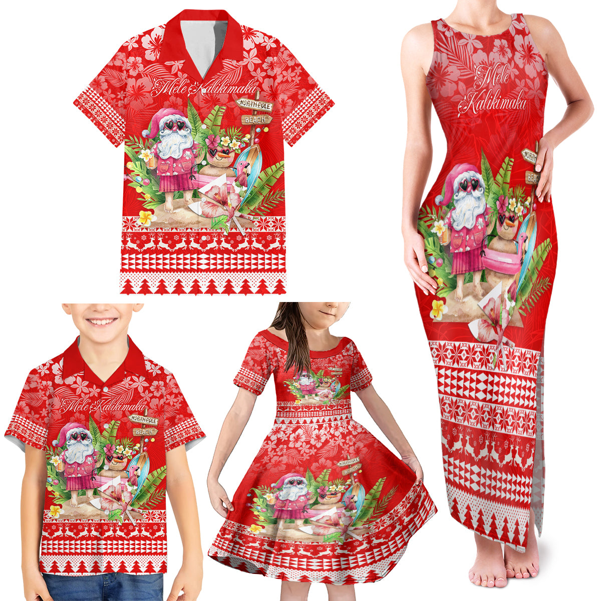 Personalised Hawaii Mele Kalikimaka Family Matching Tank Maxi Dress and Hawaiian Shirt Santa Beach Merry Christmas LT9 - Polynesian Pride
