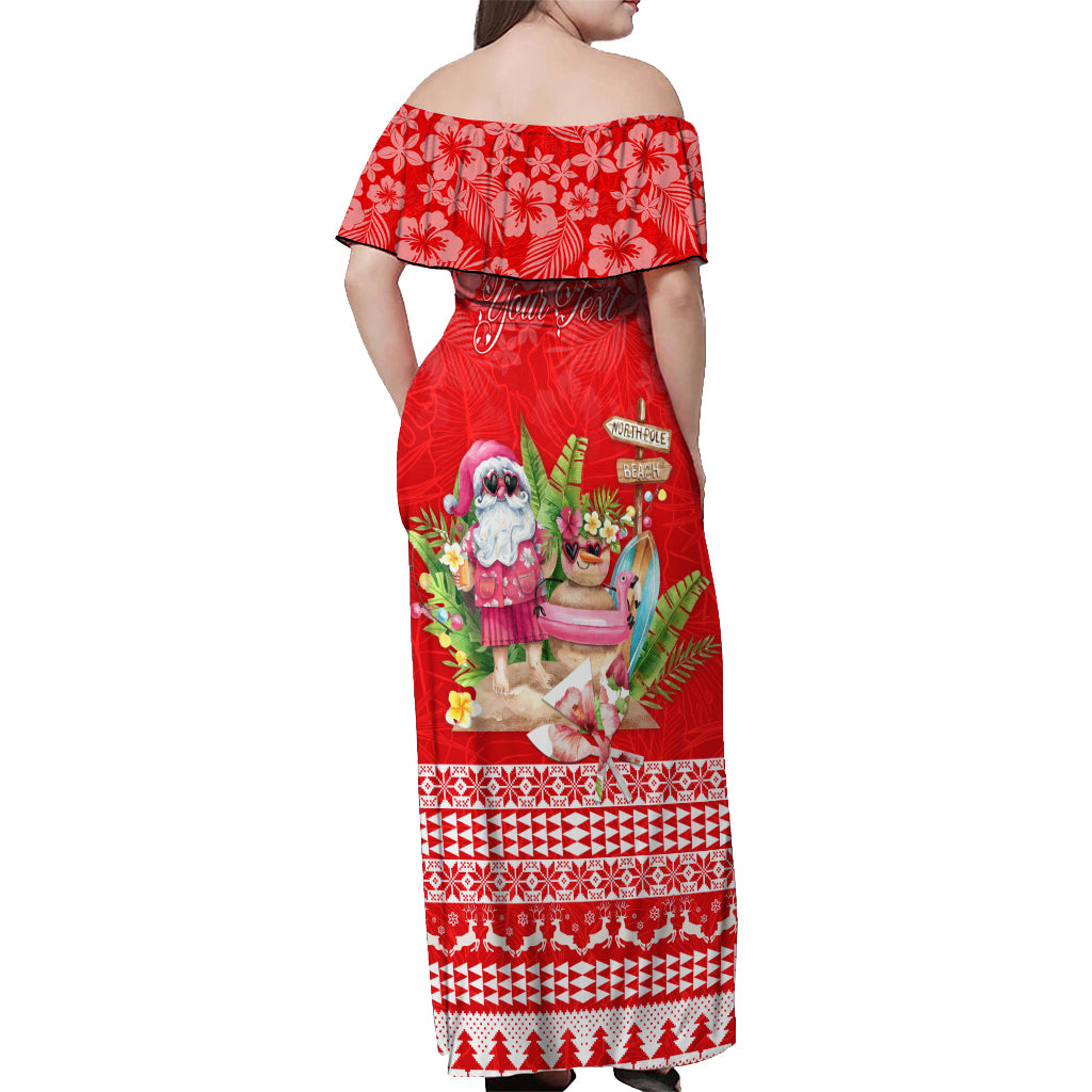 Personalised Hawaii Mele Kalikimaka Off Shoulder Maxi Dress Santa Beach Merry Christmas LT9 - Polynesian Pride