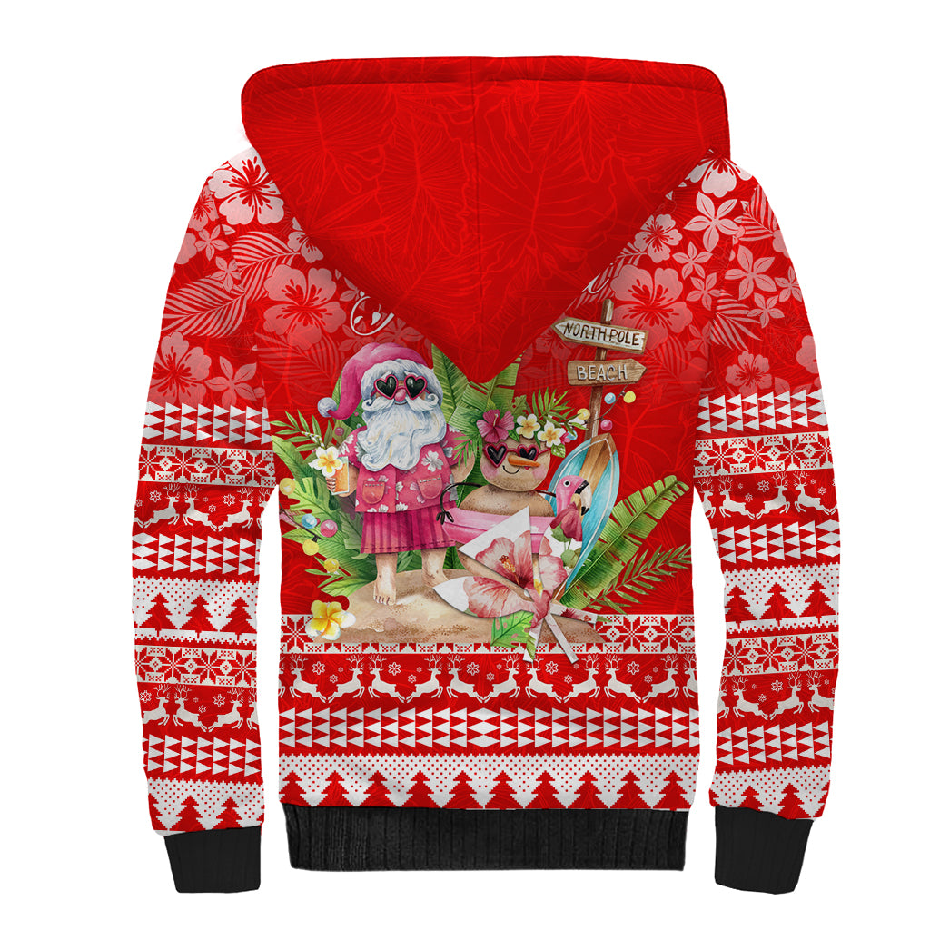Personalised Hawaii Mele Kalikimaka Sherpa Hoodie Santa Beach Merry Christmas LT9 - Polynesian Pride