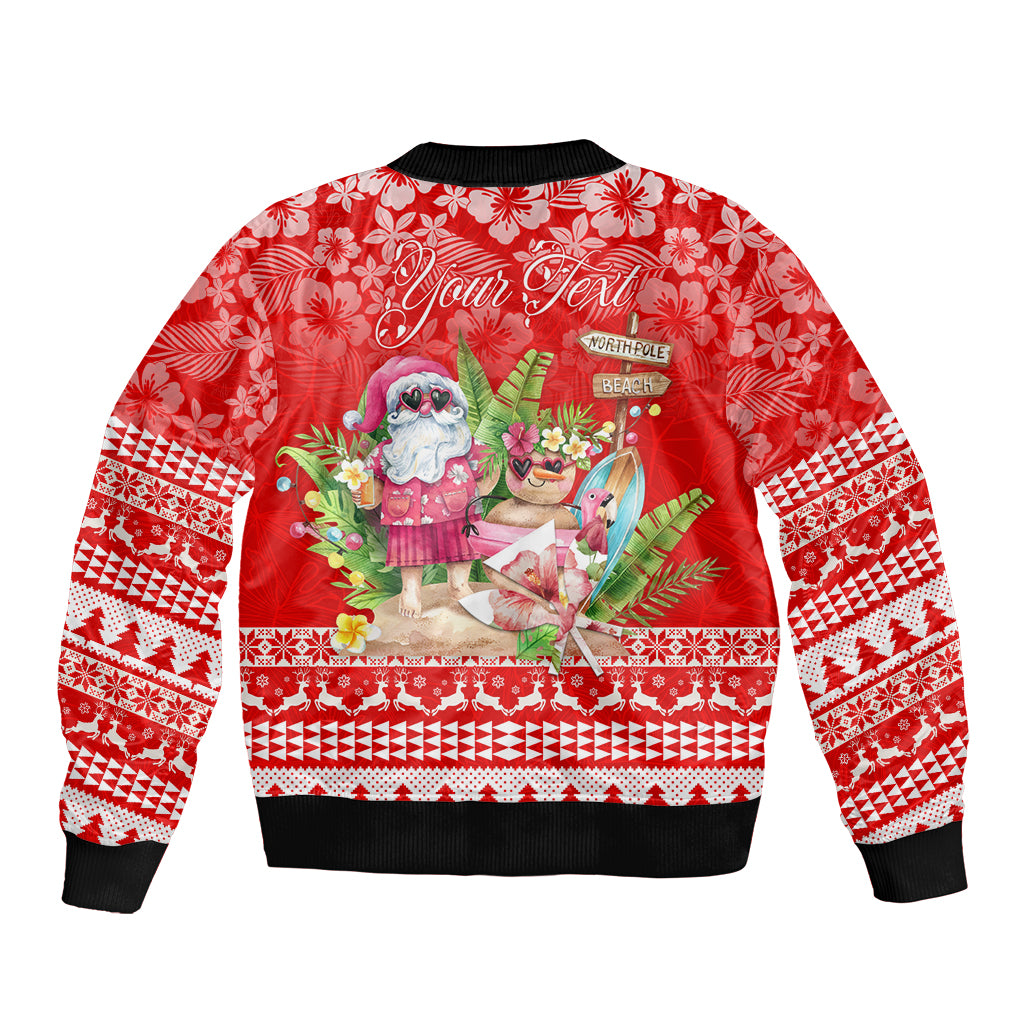 Personalised Hawaii Mele Kalikimaka Sleeve Zip Bomber Jacket Santa Beach Merry Christmas LT9 - Polynesian Pride