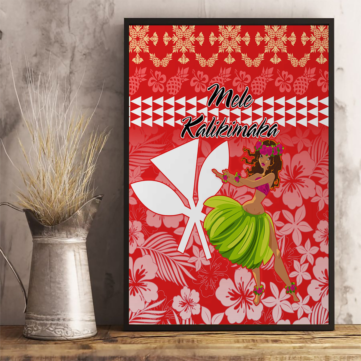 Hawaii Mele Kalikimaka Canvas Wall Art Santa Claus and Hula Dancing Merry Christmas LT9 - Polynesian Pride