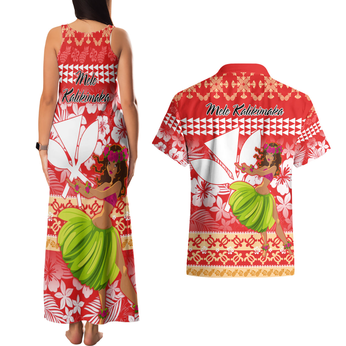 Hawaii Mele Kalikimaka Couples Matching Tank Maxi Dress and Hawaiian Shirt Santa Claus and Hula Dancing Merry Christmas LT9 - Polynesian Pride