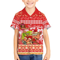 Hawaii Mele Kalikimaka Kid Hawaiian Shirt Santa Claus and Hula Dancing Merry Christmas LT9 Kid Red - Polynesian Pride