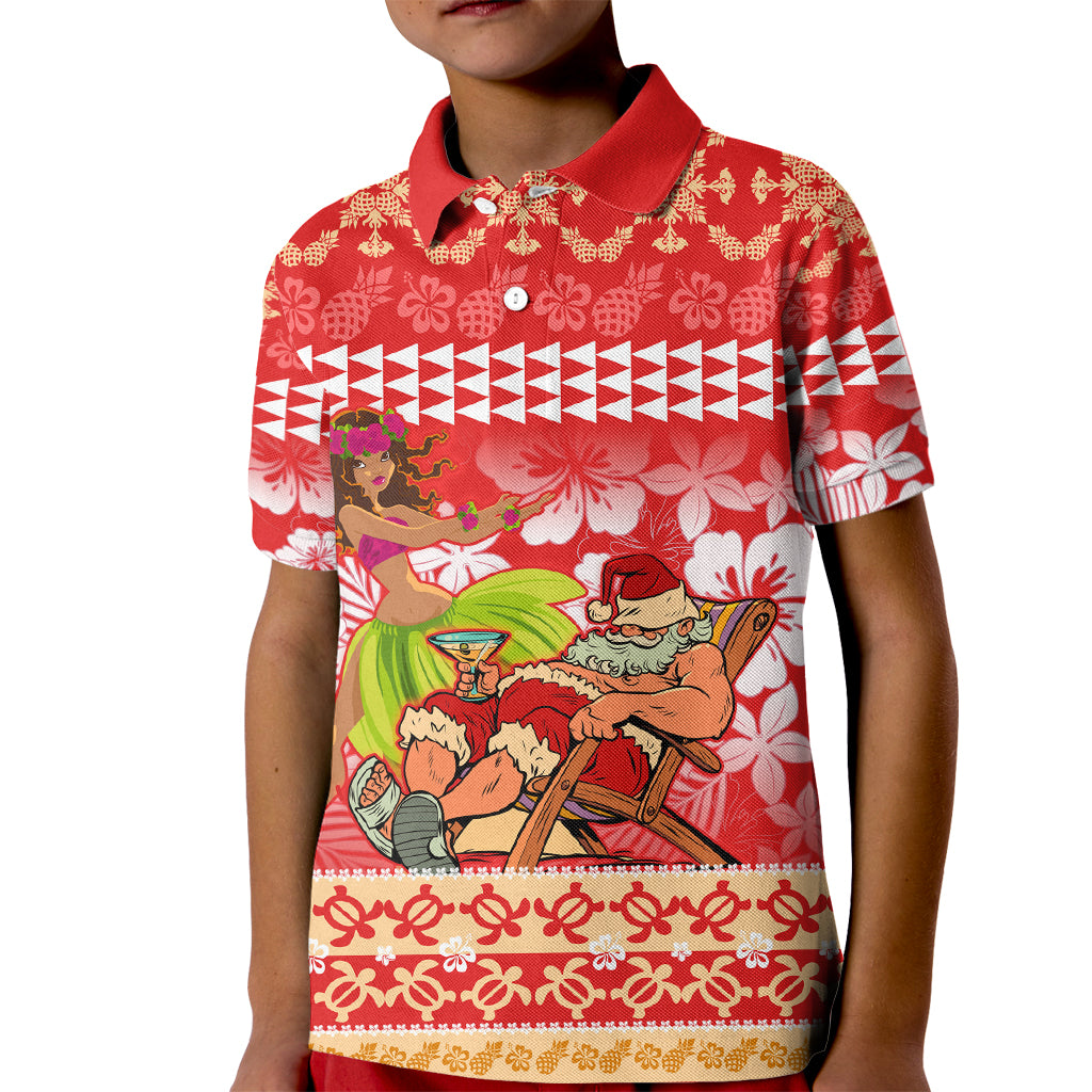 Hawaii Mele Kalikimaka Kid Polo Shirt Santa Claus and Hula Dancing Merry Christmas LT9 Kid Red - Polynesian Pride