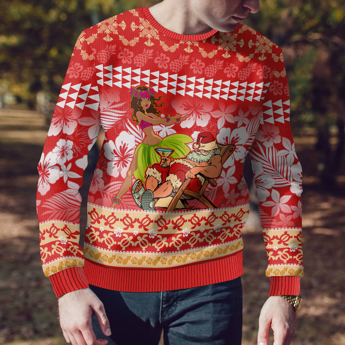 Hawaii Mele Kalikimaka Ugly Christmas Sweater Santa Claus and Hula Dancing Merry Christmas LT9 - Polynesian Pride