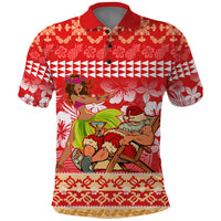 Hawaii Mele Kalikimaka Polo Shirt Santa Claus and Hula Dancing Merry Christmas LT9 Red - Polynesian Pride