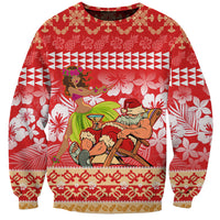 Hawaii Mele Kalikimaka Sweatshirt Santa Claus and Hula Dancing Merry Christmas LT9 Unisex Red - Polynesian Pride
