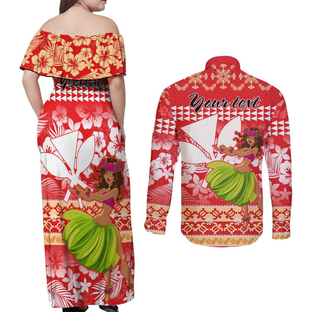 Personalised Hawaii Mele Kalikimaka Couples Matching Off Shoulder Maxi Dress and Long Sleeve Button Shirt Santa Claus and Hula Dancing Merry Christmas LT9 - Polynesian Pride